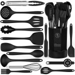 Black Silicone Cooking Utensils Set - 446°F Heat Resistant Kitchen Utensils,Turner Tongs,Spatula,Spoon,Brush,Whisk,Ki...