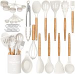 Kitchen Cooking Utensils Set, 33 pcs Non-stick Silicone Cooking Kitchen Utensils Spatula Set with Holder, Wooden Hand...