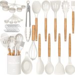 Kitchen Cooking Utensils Set, 33 pcs Non-stick Silicone Cooking Kitchen Utensils Spatula Set with Holder, Wooden Hand...