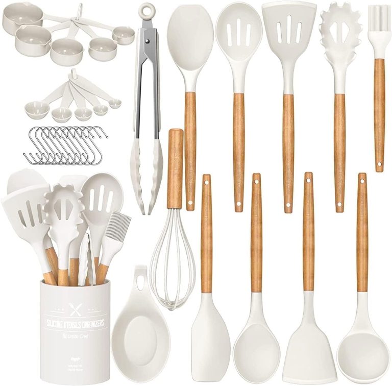 Kitchen Cooking Utensils Set, 33 pcs Non-stick Silicone Cooking Kitchen Utensils Spatula Set with Holder, Wooden Hand...